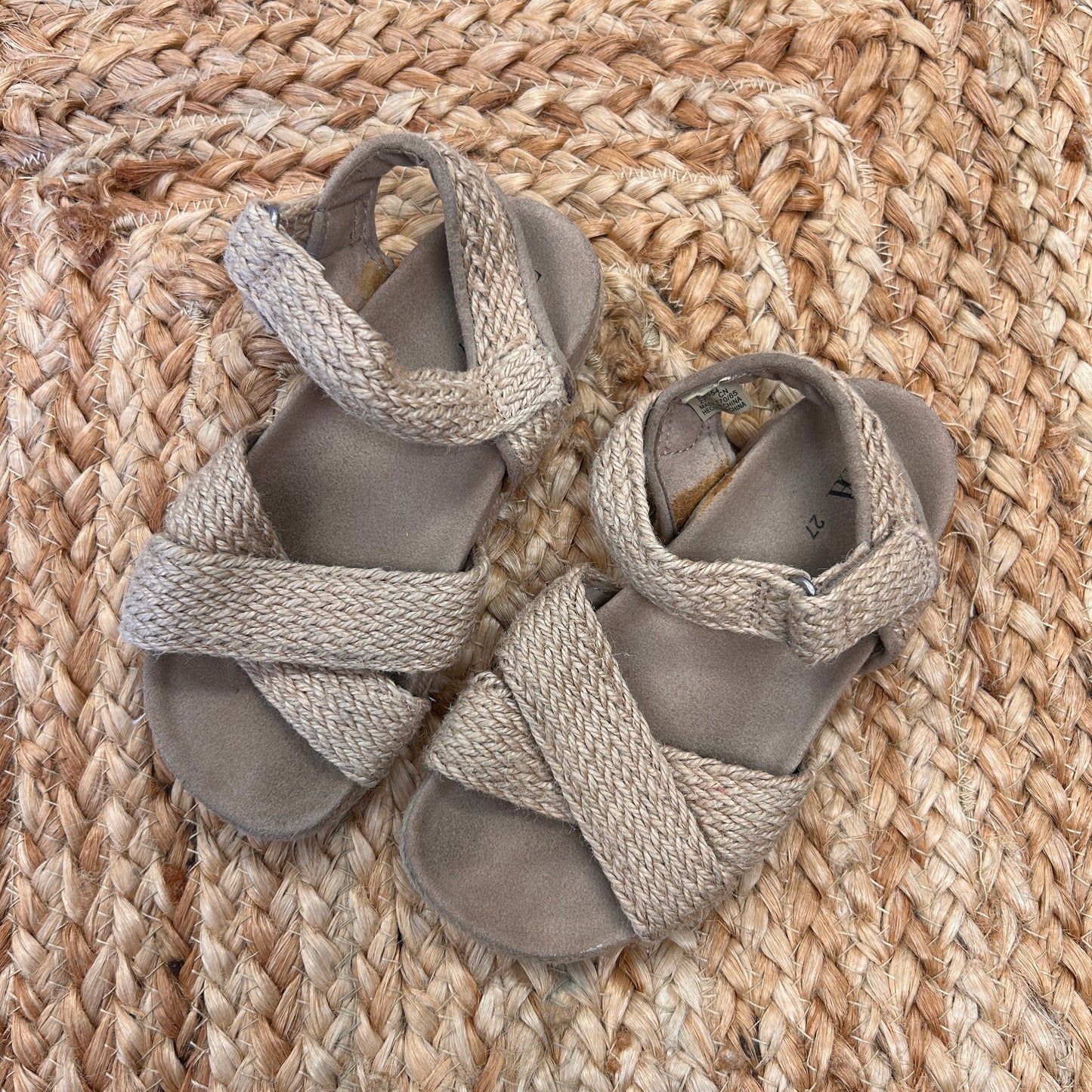 Beige Jute Woven Velcro Sandals