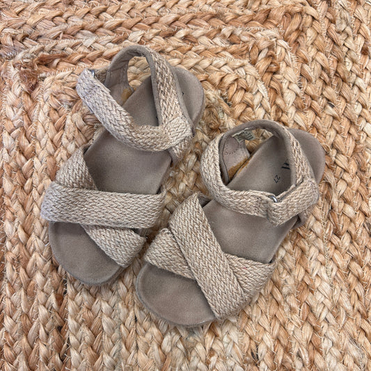 Beige Jute Woven Velcro Sandals
