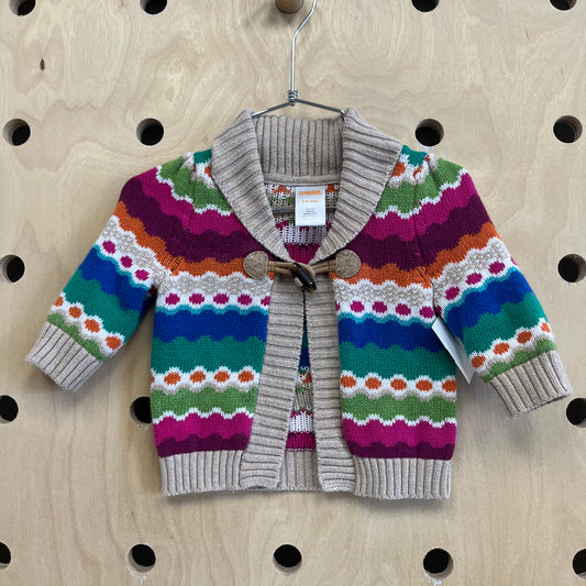 Beige Colorful Knit Cardigan