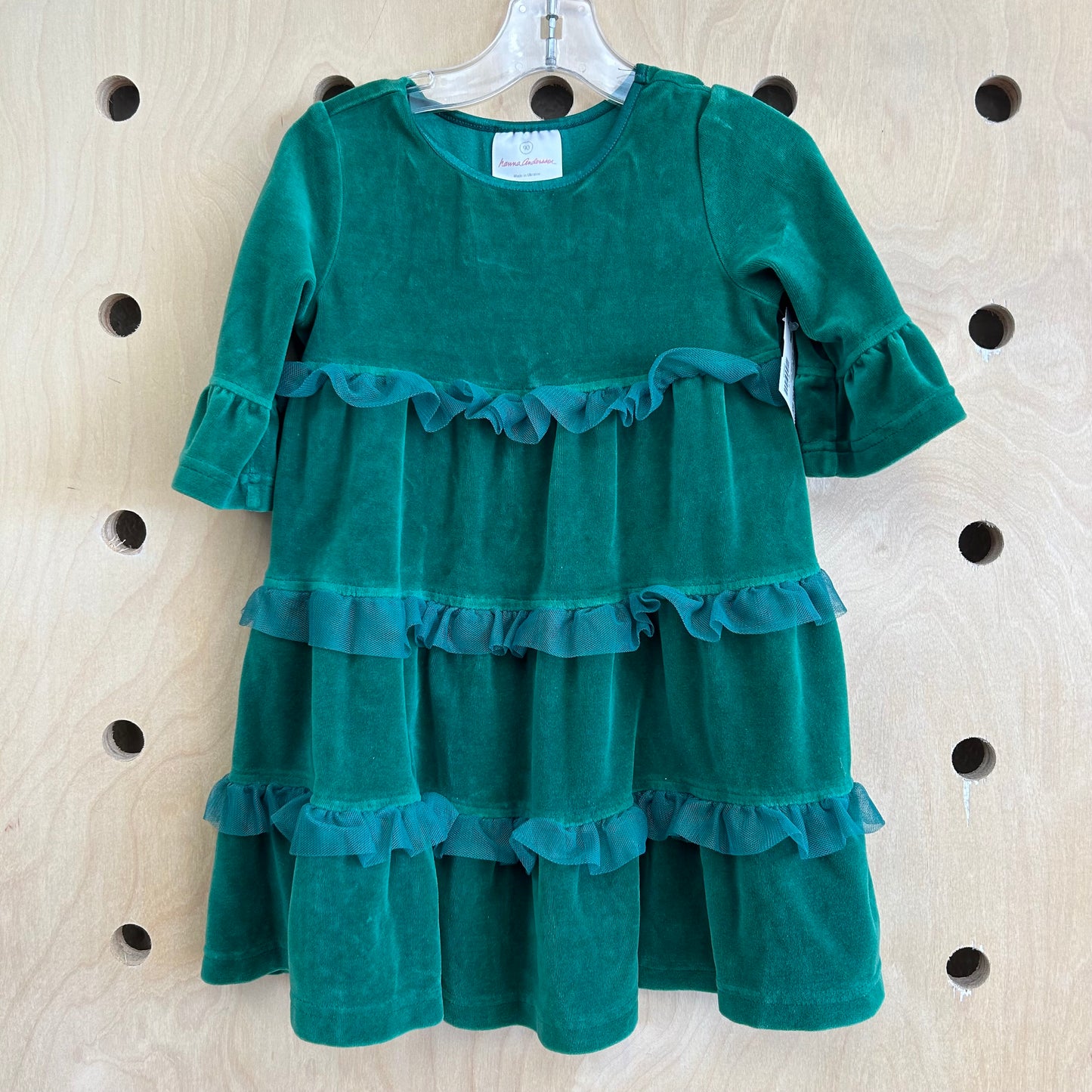 Green Velour Ruffle Holiday Dress