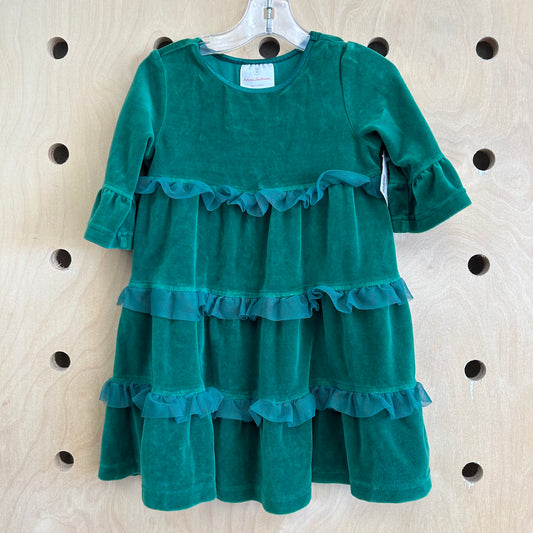 Green Velour Ruffle Holiday Dress