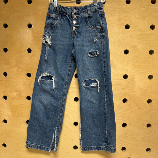 Button Fly Distressed Denim