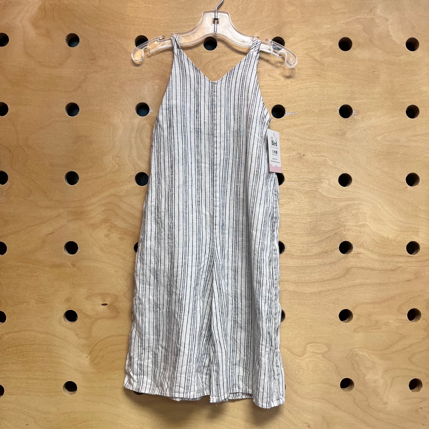 White/Blue Striped Linen Romper