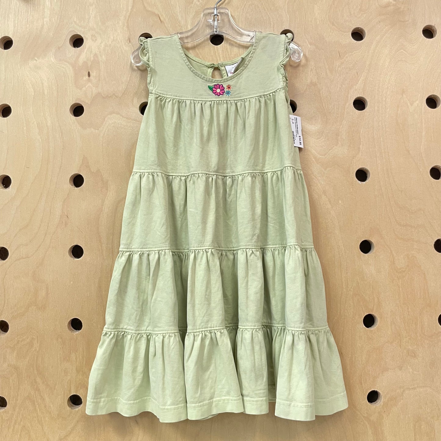 Green Embroidered Flowers Dress
