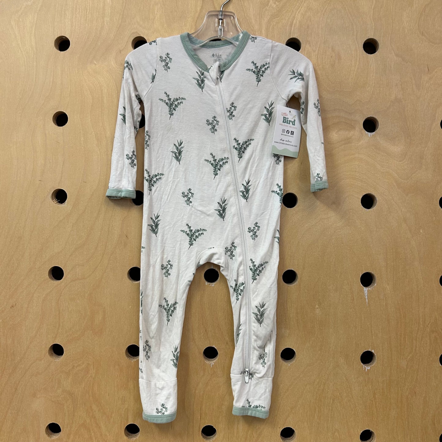 Cream + Green Branches Bamboo Zippy