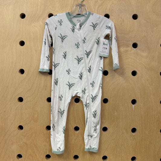 Cream + Green Branches Bamboo Zippy