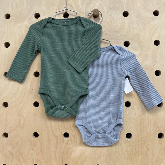 2pc. Green & Grey Waffle Bodysuits