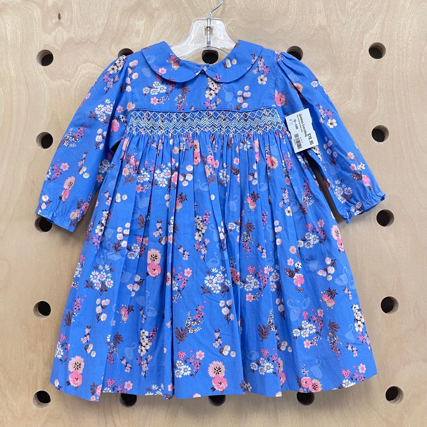 Blue Floral Smocked Dress