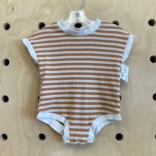 Tan Striped Ribbed Romper