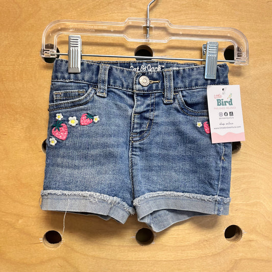 Embroidered Strawberry Denim Shorts