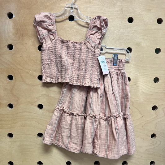 Peach Striped Smocked Cotton Outfit