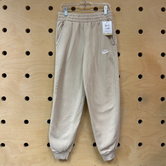 Beige Embroidered Swoosh Joggers