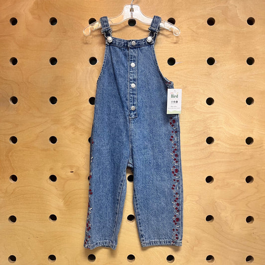 Embroidered Floral Side Overalls