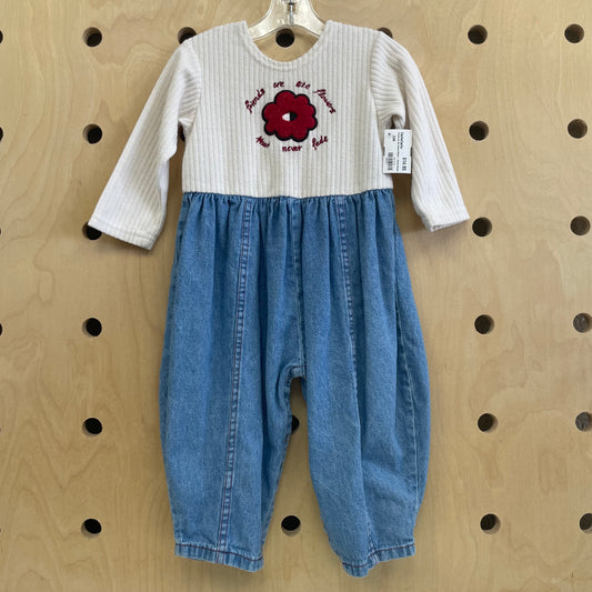 Friends are like flowers Ribbed + Denim Romper