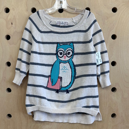 Cream + Grey Striped Owl Sweater