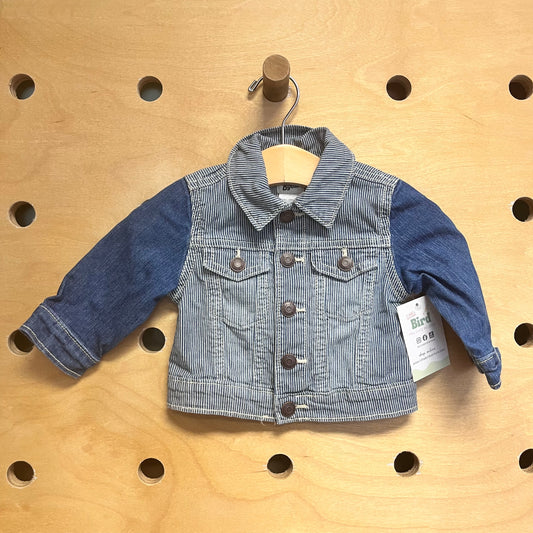 Blue Striped Snap Denim Jacket