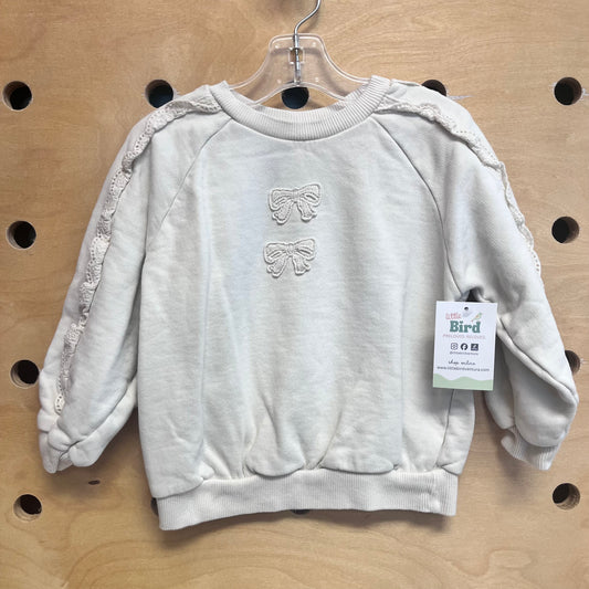 Cream Lace Sleeves Bow Pullover