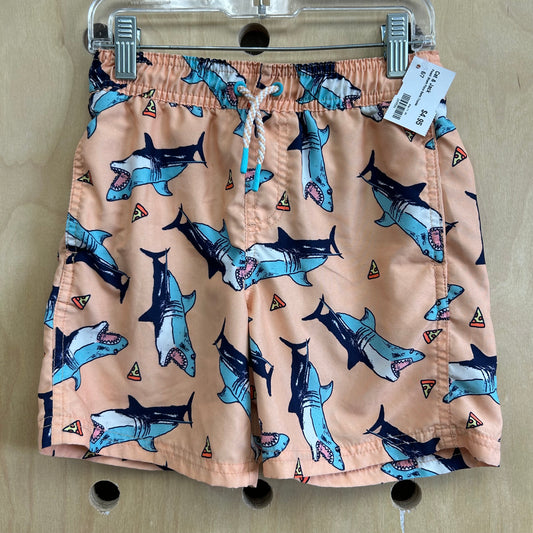 Peach Shark Pizza Swim Trunks