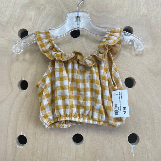 Mustard Checkered Ruffle Bubble Crop