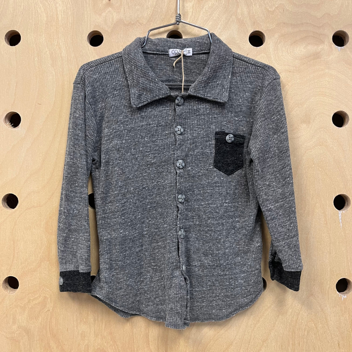 Grey Ribbed Button Up