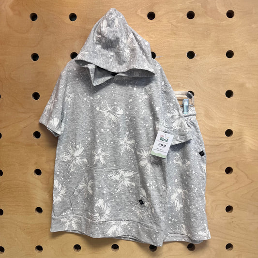 Grey & White Hibiscus Hoodie Tank & Shorts