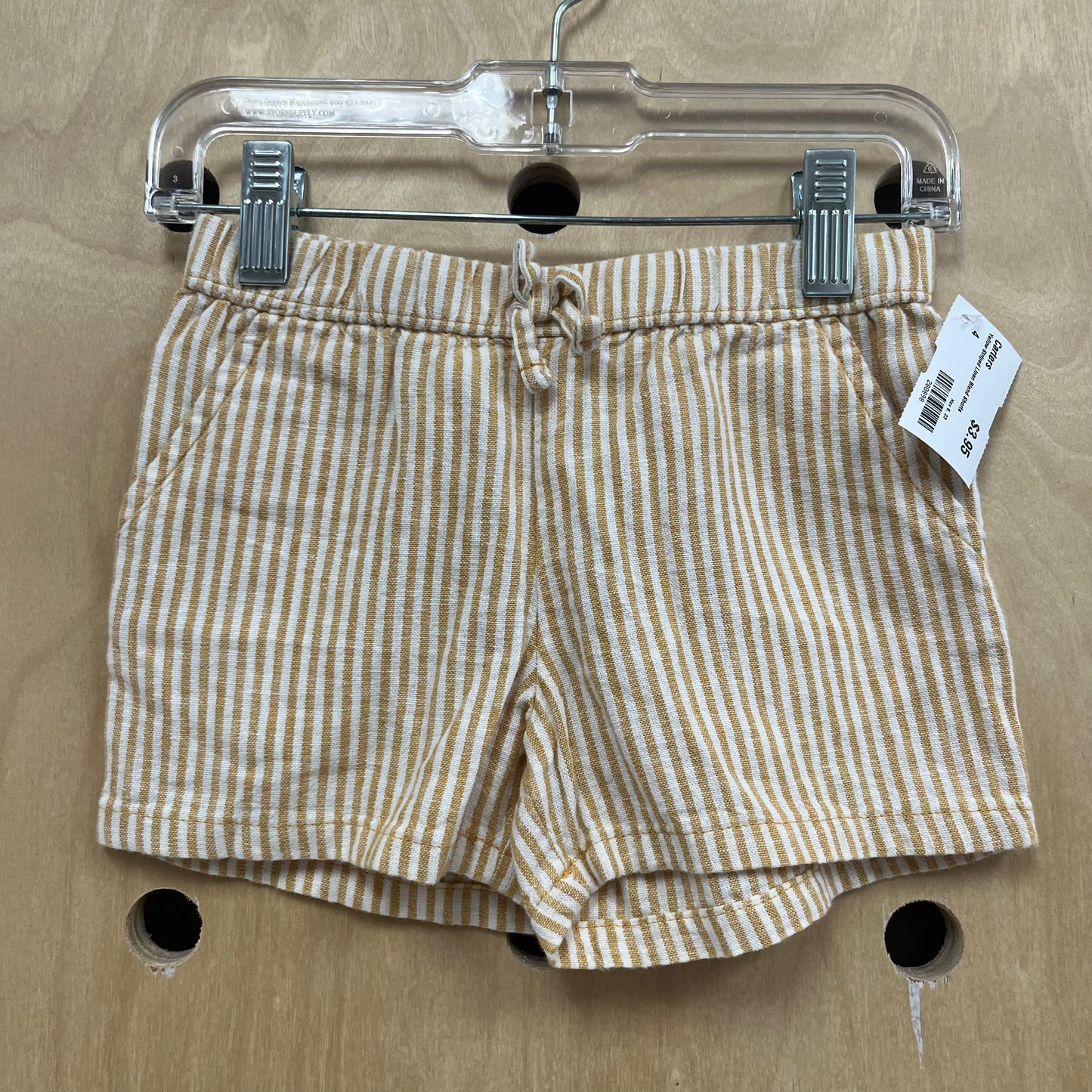 Yellow Striped Linen Blend Shorts