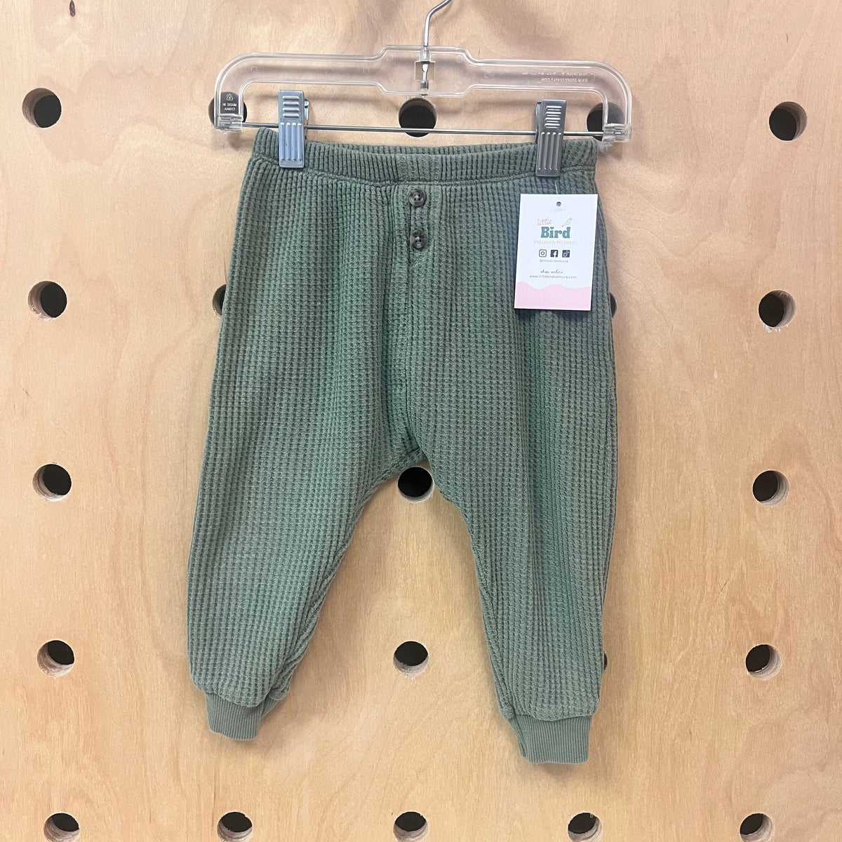 Green Waffle Knit Pull On Pants