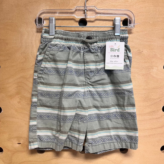 Green Tribal Print Drawstring Shorts