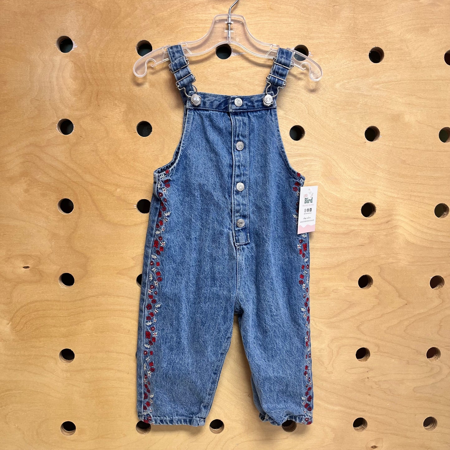 Denim Floral Embroidered Overalls