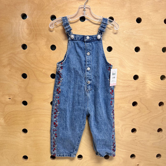 Denim Floral Embroidered Overalls