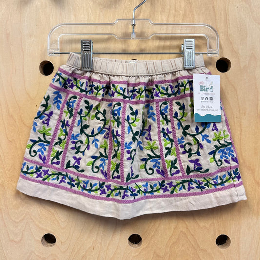 Tan/Purple Embroidered Floral Skirt