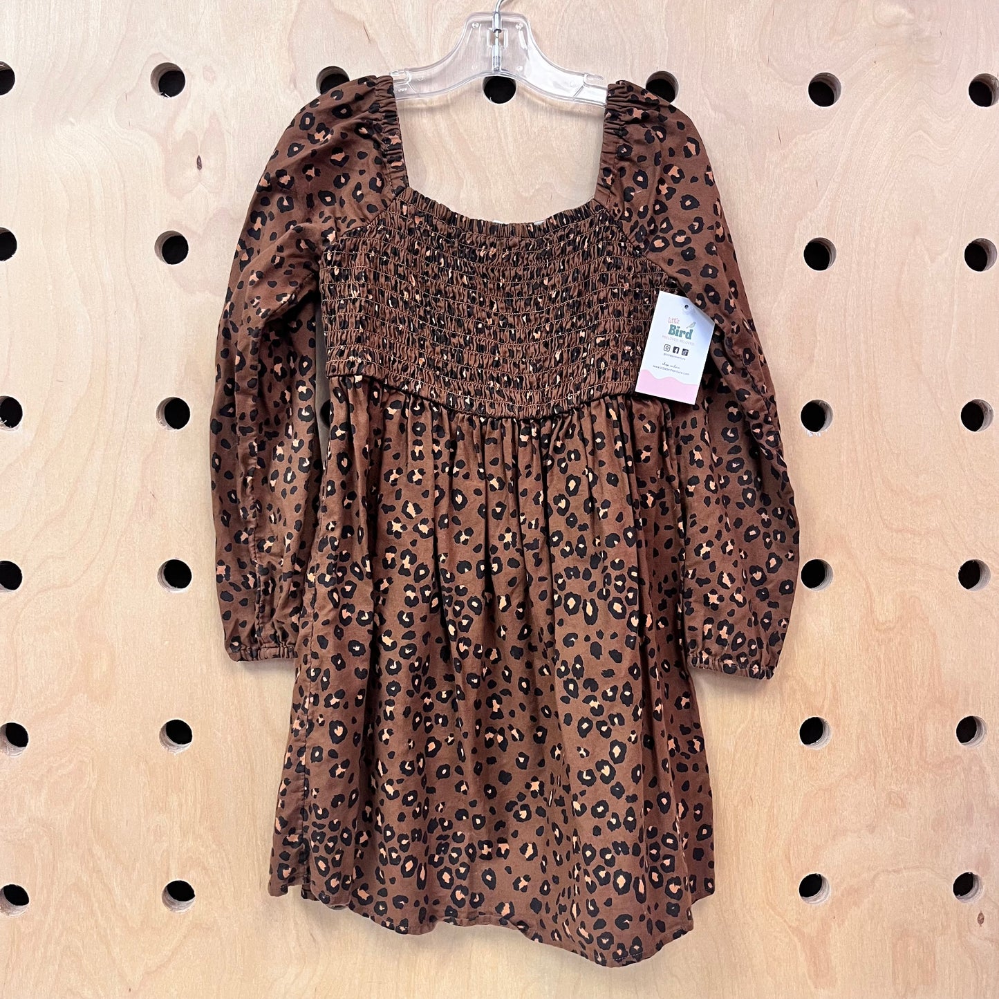 Brown Animal Print Smocked Dress