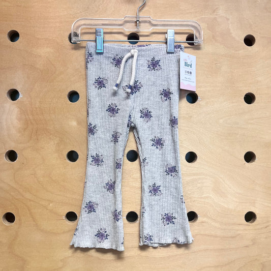 Grey/Purple Floral Ribbed Flare Leggings