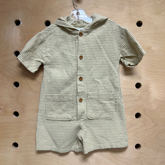 Yellow Waffle Knit Hooded Romper