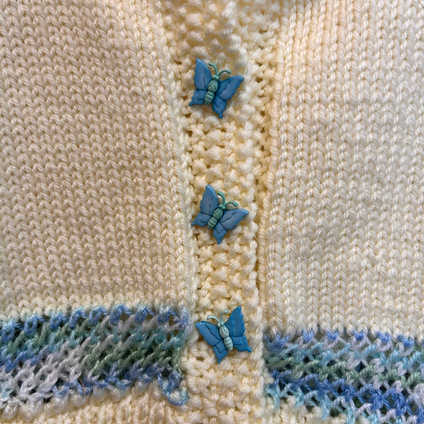 Cream & Blue Butterfly Button Chunky Sweater