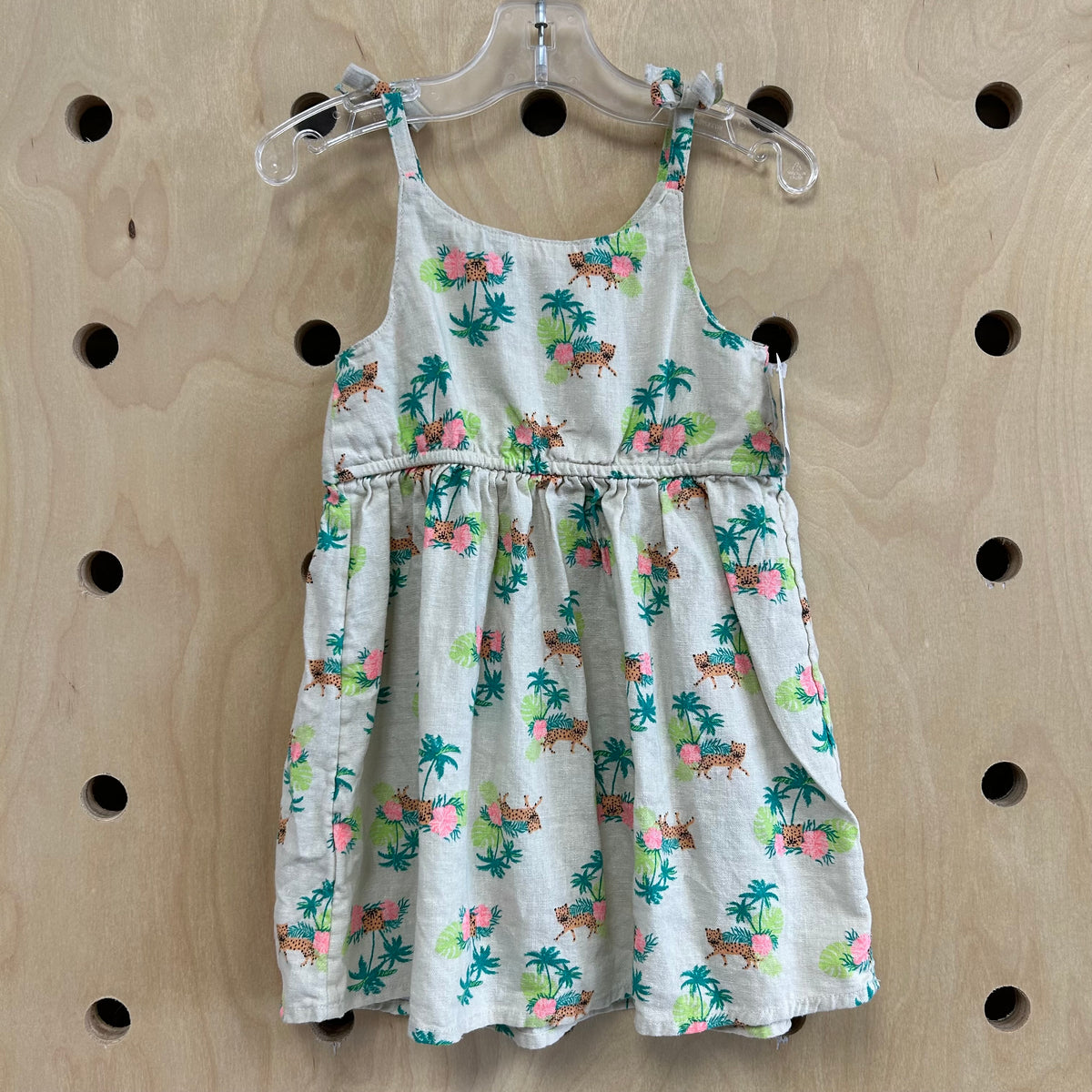 Tan Linen Blend Leopard Dress