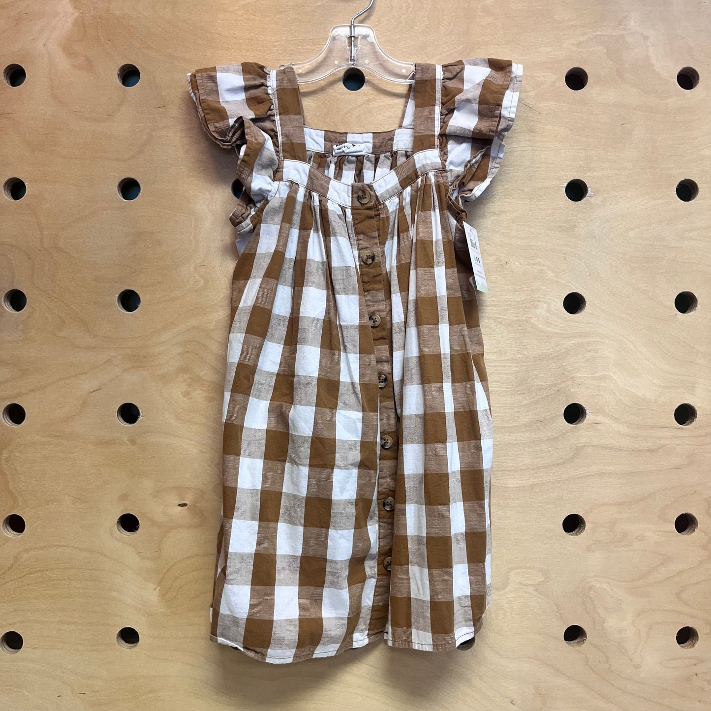 Brown/White Gingham Button Dress