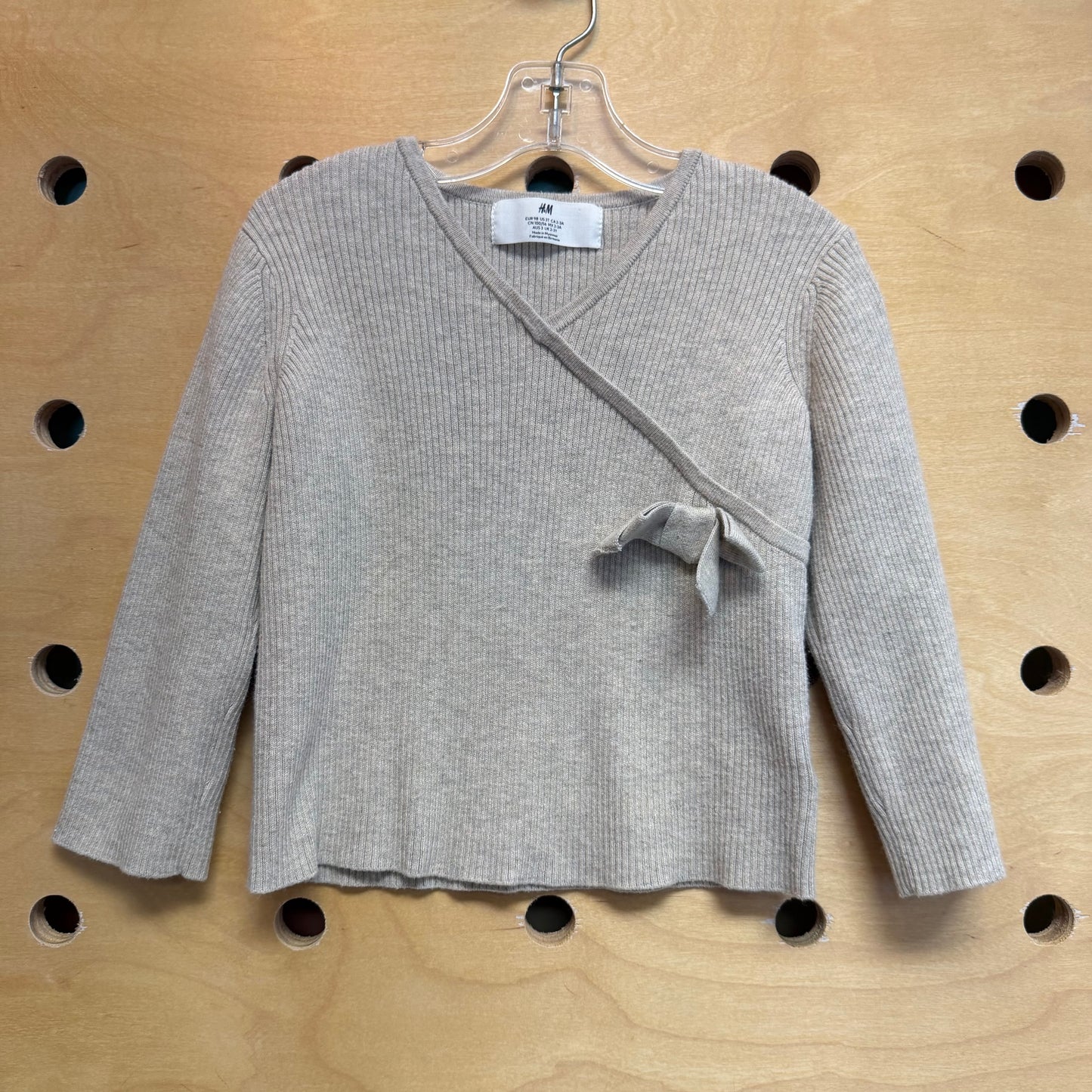 Taupe Ribbed Bow Long Sleeve