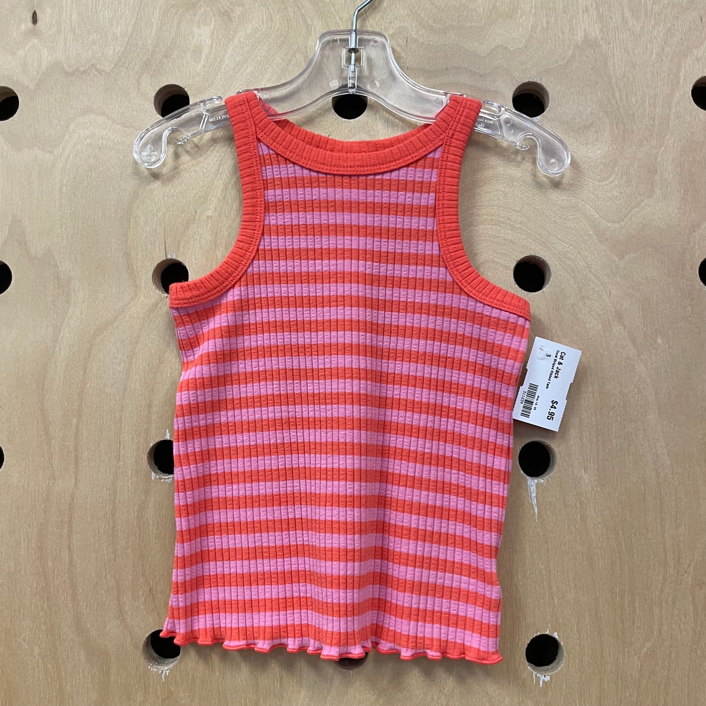 Coral Striped Ribbed Tank