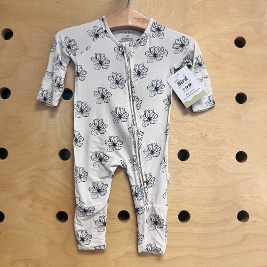 Cream/Grey Floral Bamboo Zippy
