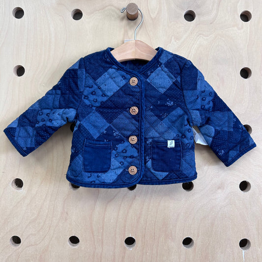 Denim Blue Floral Quilted Coat