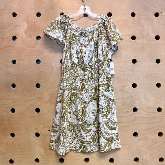 Cream & Green Printed Dress NEW!