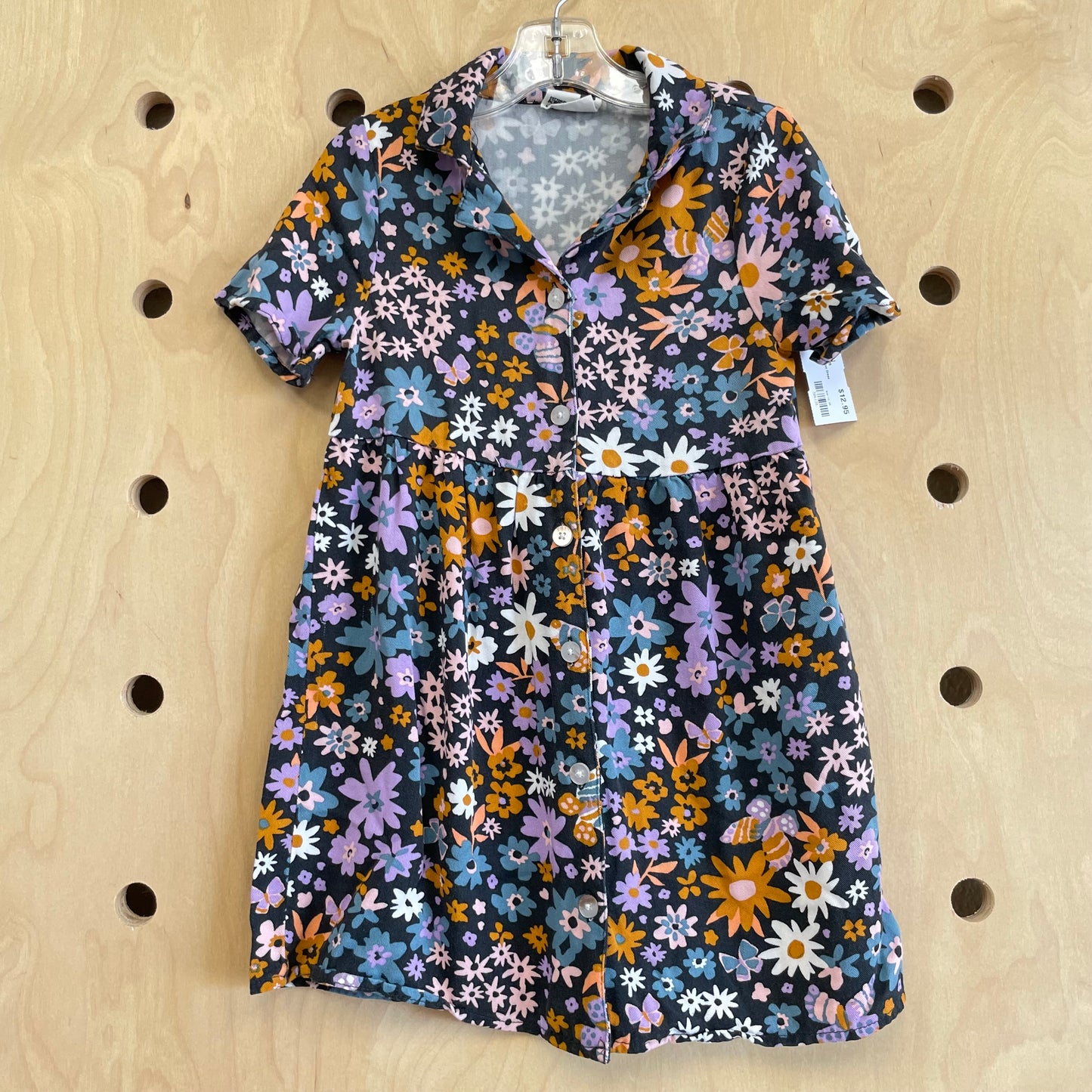 Black Floral Button Dress