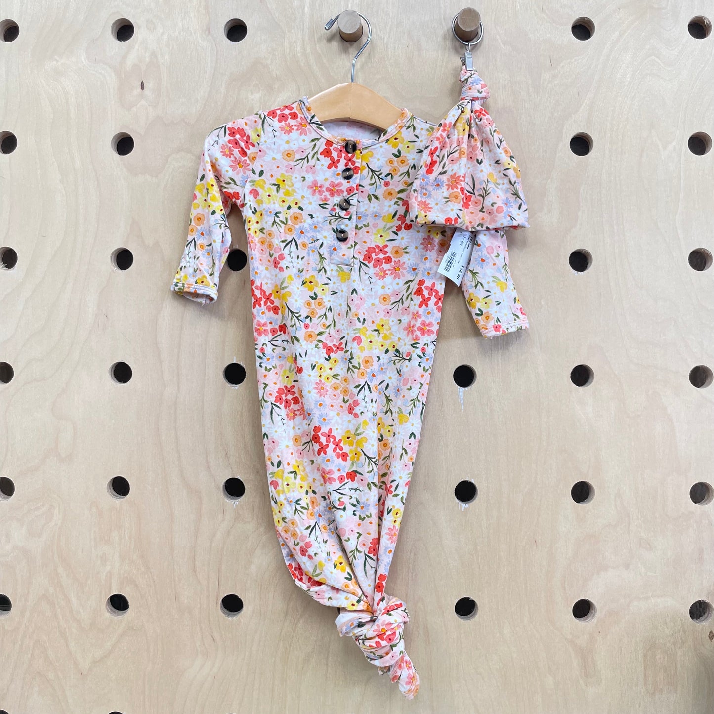 Peach Floral Knotted Gown + Hat
