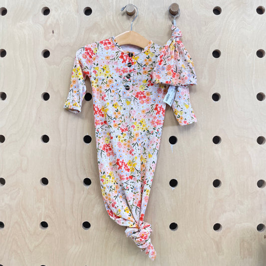 Peach Floral Knotted Gown + Hat