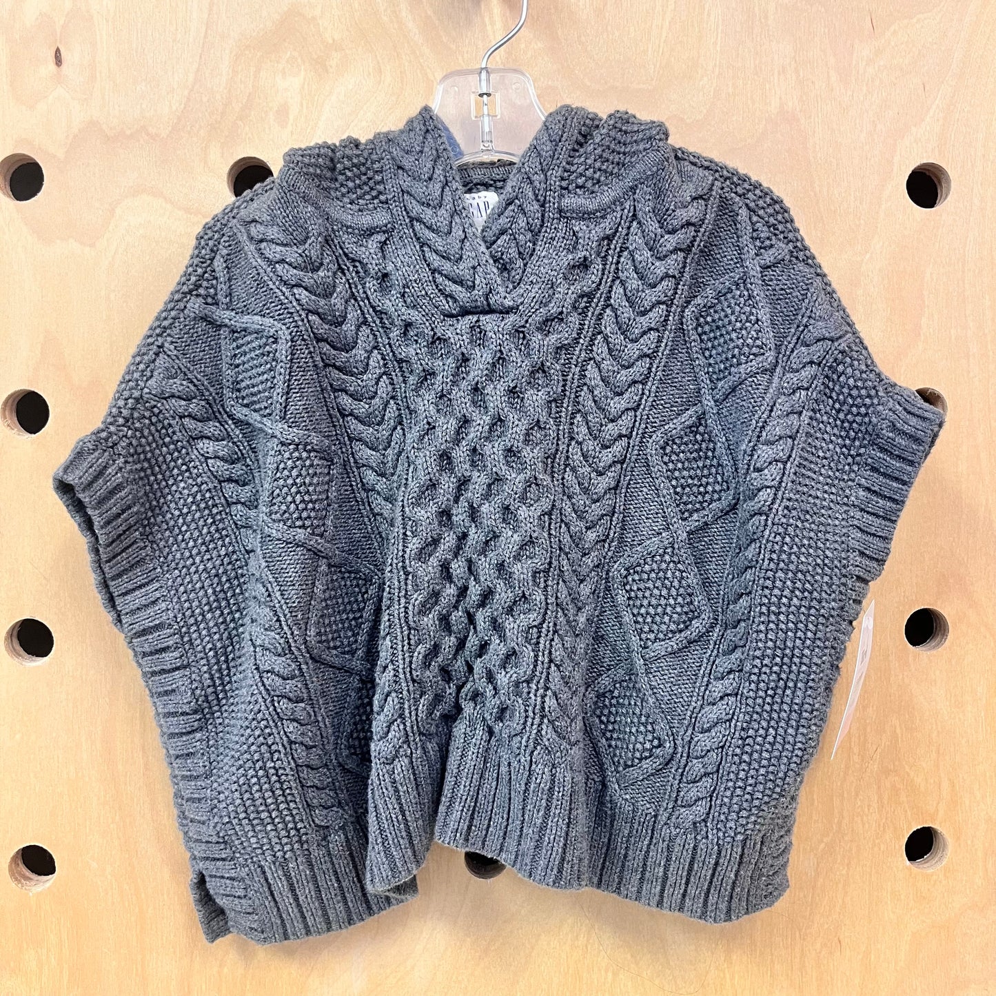 Grey Cable Knit Hoodie Ears Poncho