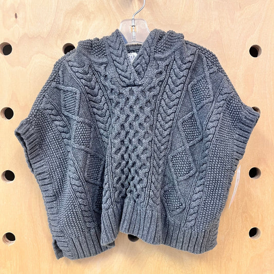 Grey Cable Knit Hoodie Ears Poncho