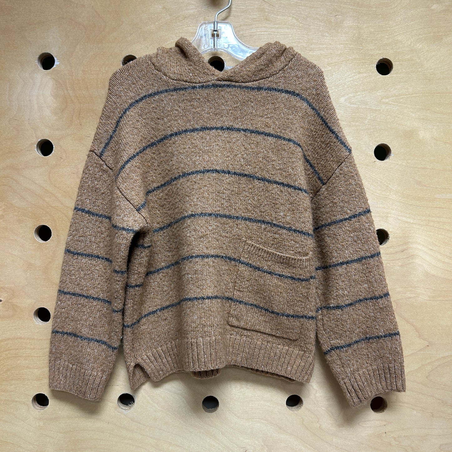 Brown Striped Hooded Sweater