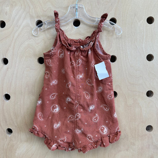 Linen-Blend Terracotta Paisley Romper