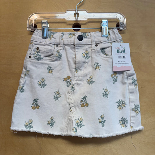 White/Green Floral Denim Skirt